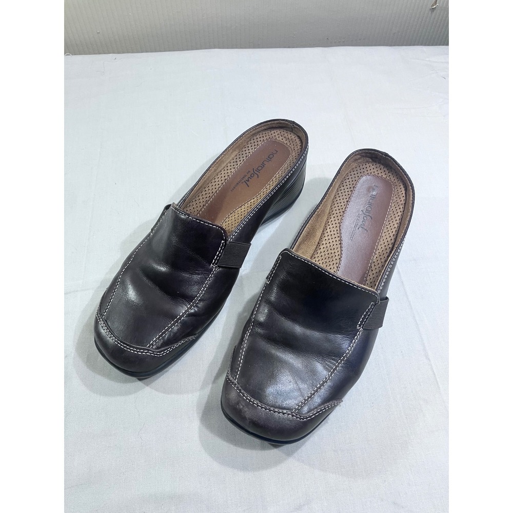 Natural Soul by Naturalizer Ashton Brown Leather Mule Wedge Clogs Womens 8.5 M